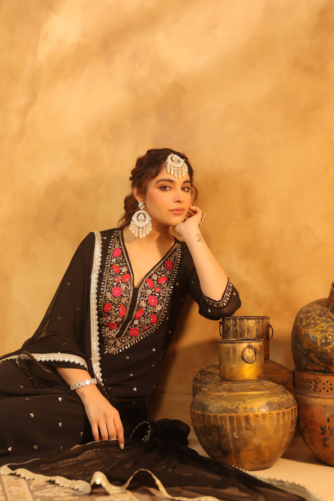 Aarna Black georgette suit set