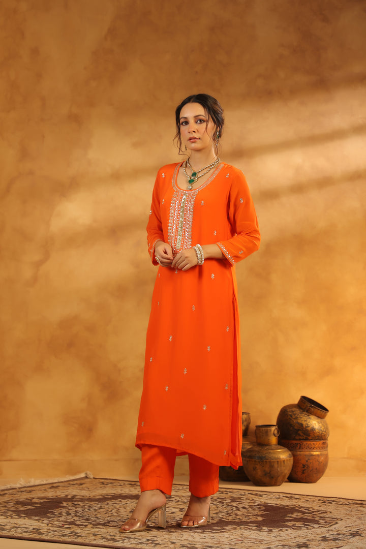 Avanti Orange crepe suit set