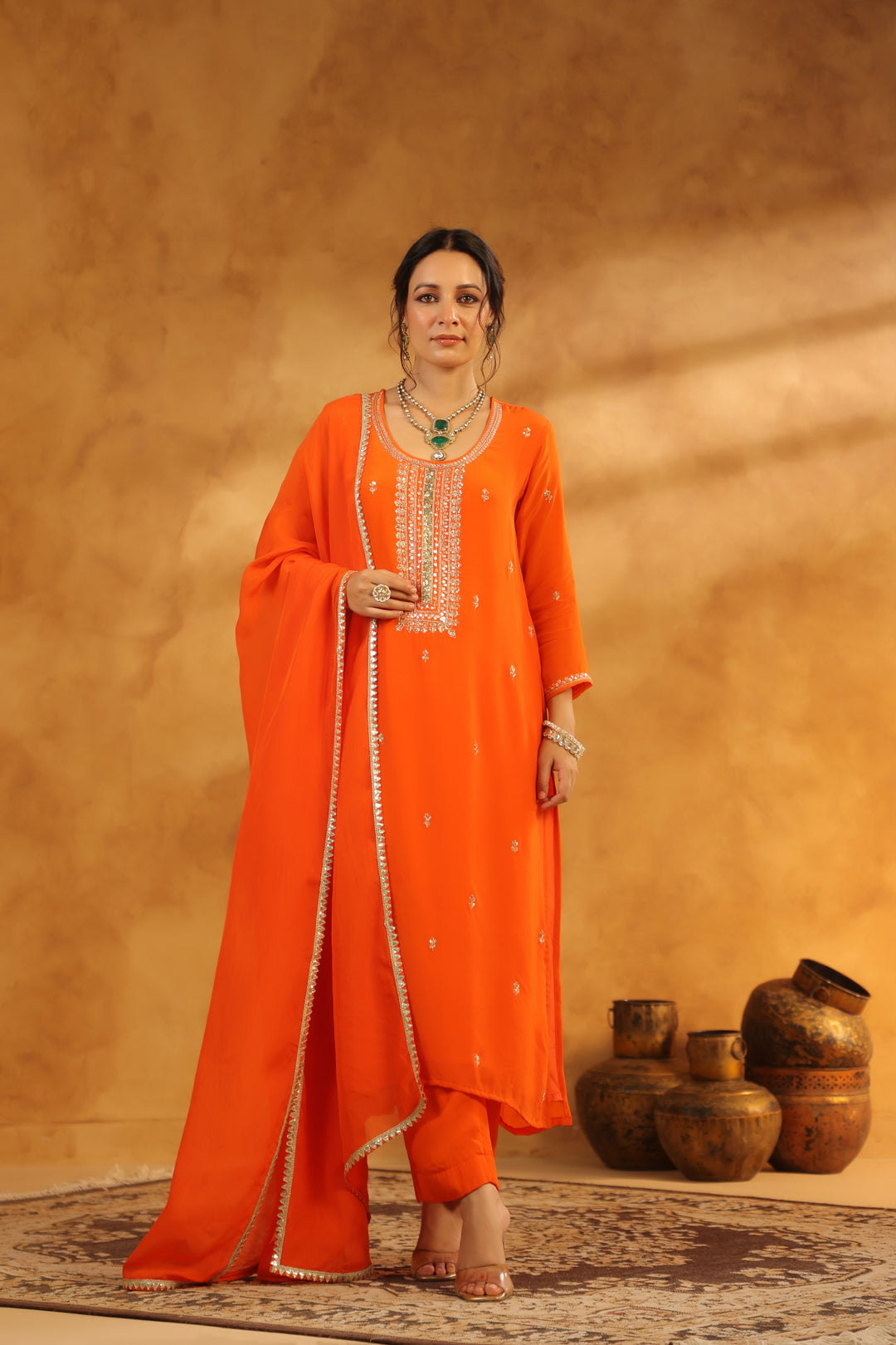 Avanti Orange crepe suit set