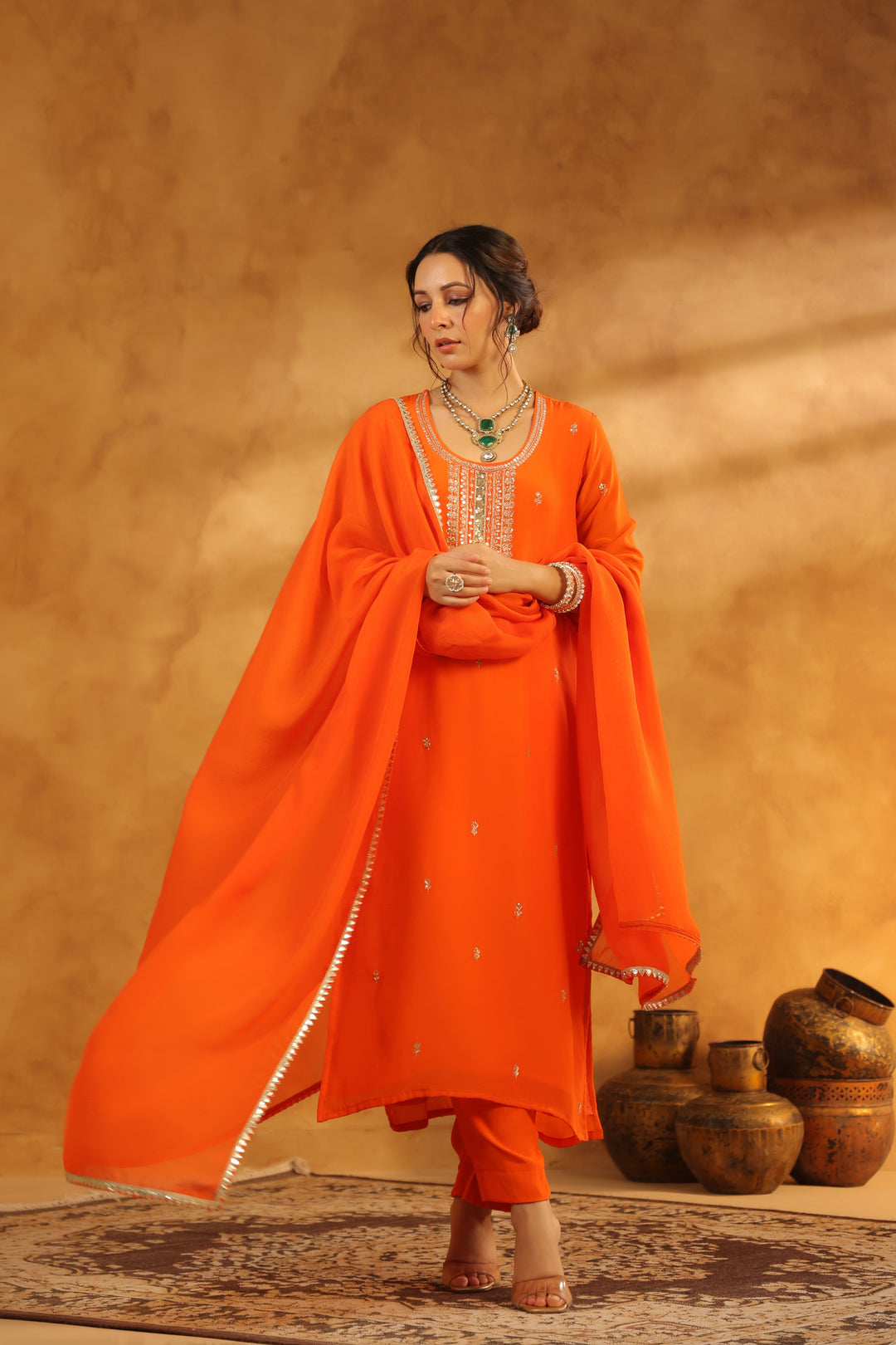 Avanti Orange crepe suit set