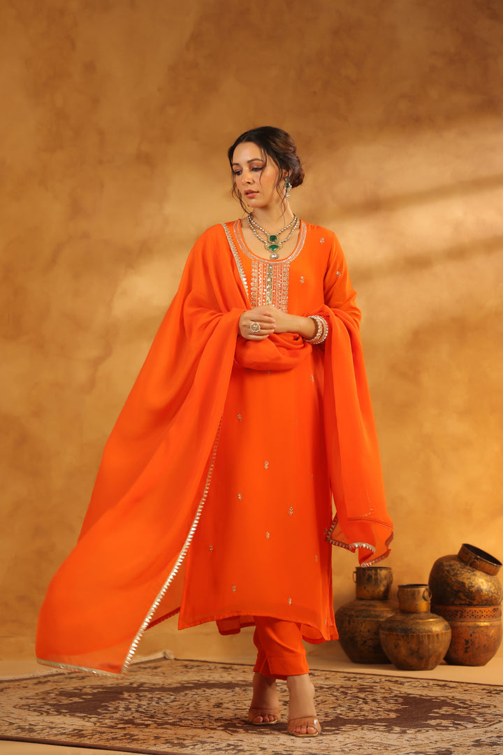 Avanti Orange crepe suit set