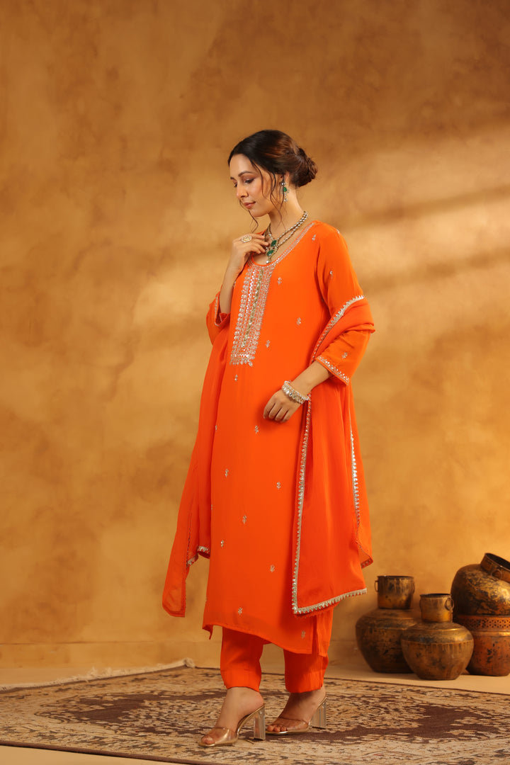 Avanti Orange crepe suit set
