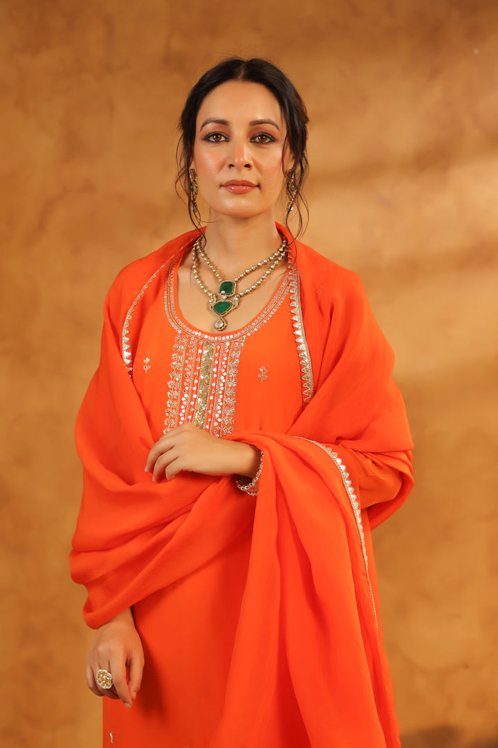 Avanti Orange crepe suit set