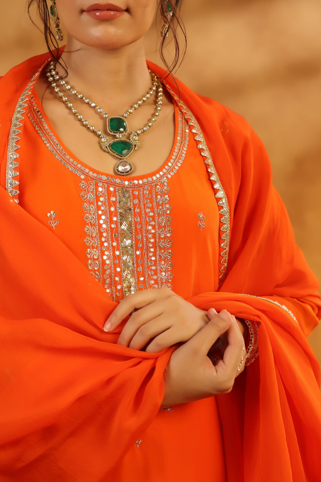 Avanti Orange crepe suit set