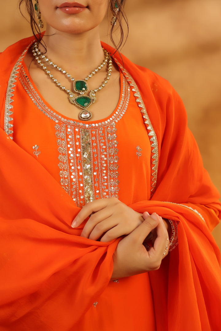 Avanti Orange crepe suit set