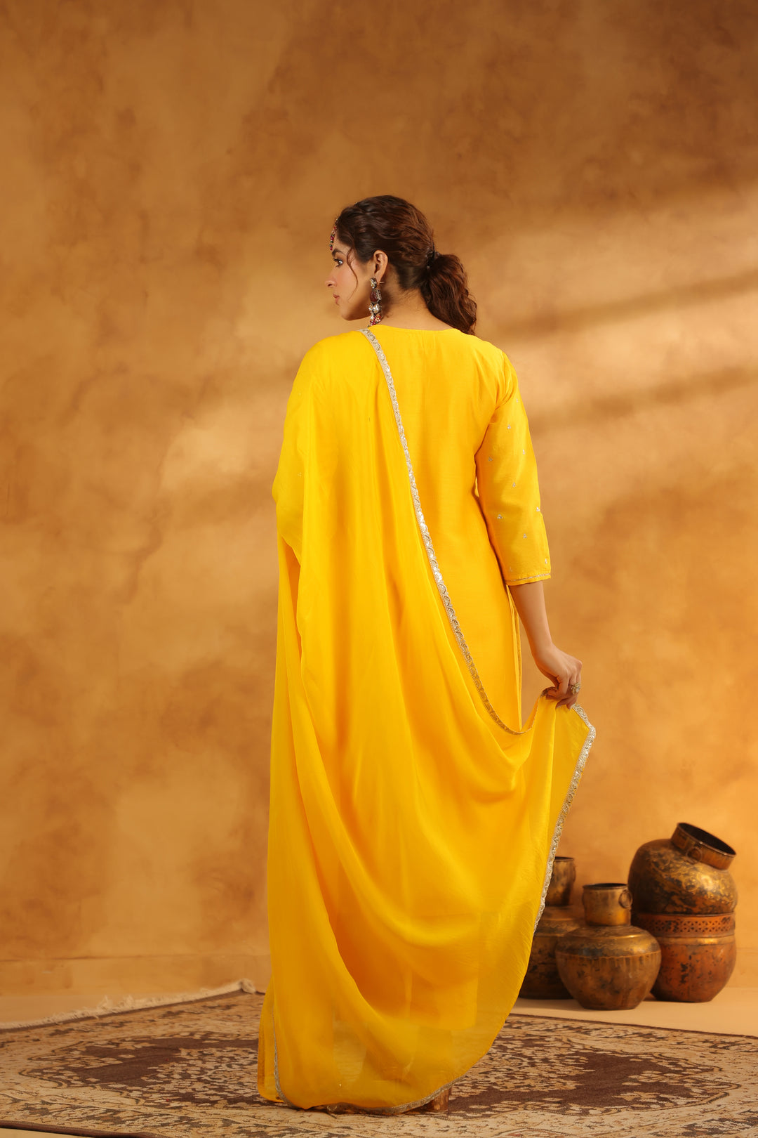 Tahira Yellow chanderi suit set