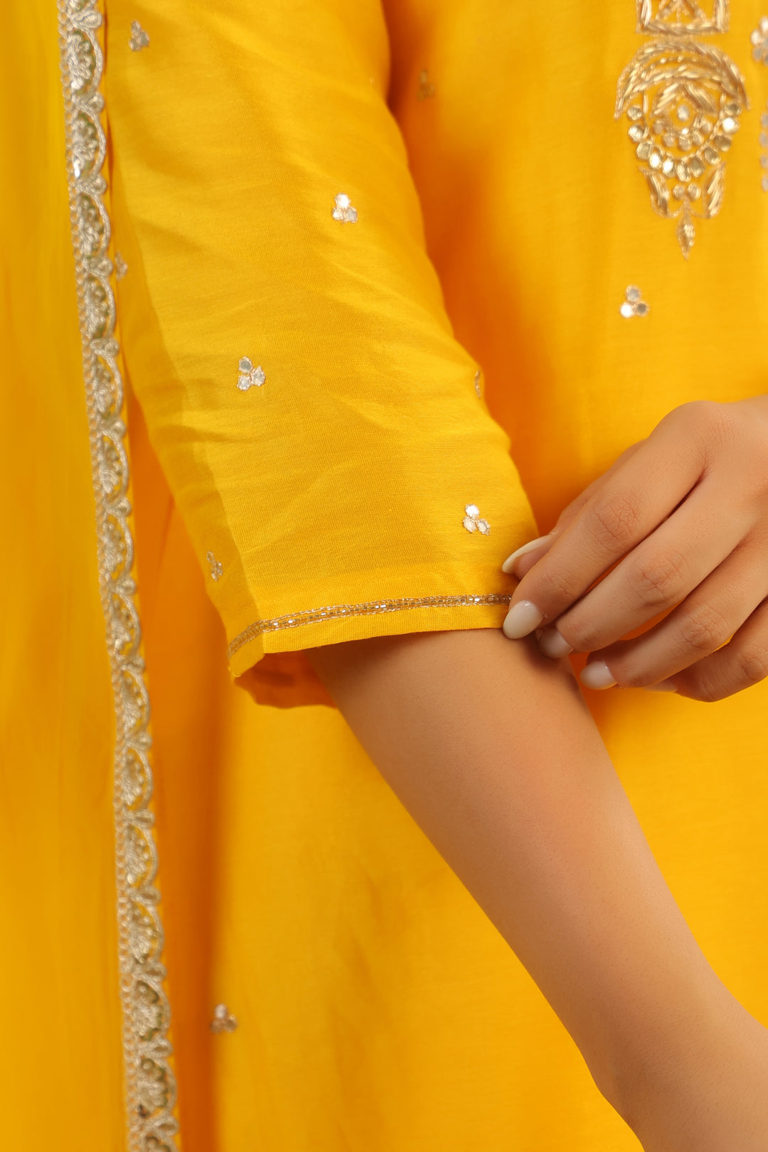 Tahira Yellow chanderi suit set