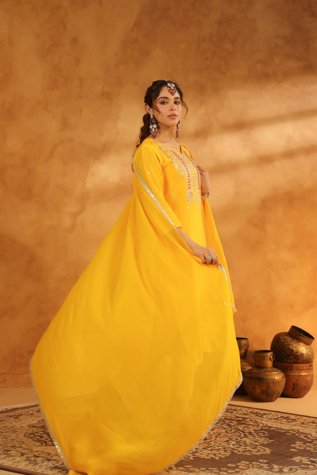 Tahira Yellow chanderi suit set