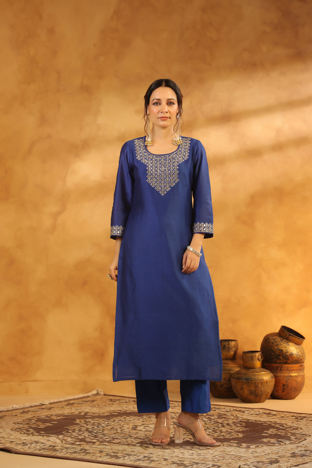 Purna blue chanderi suit set