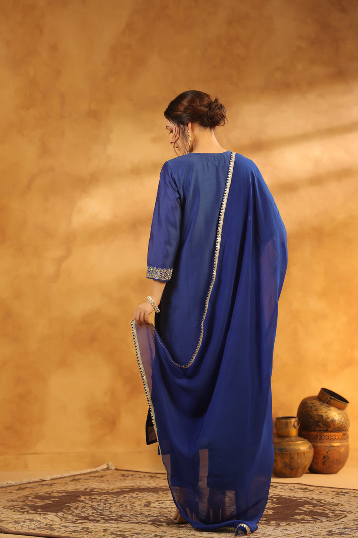 Purna blue chanderi suit set