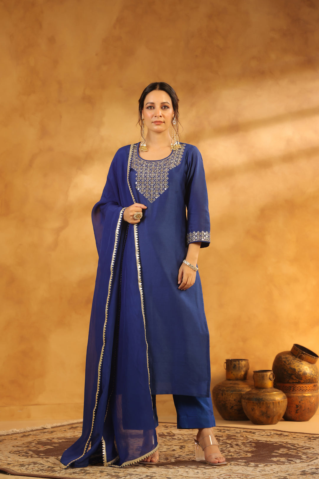 Purna blue chanderi suit set