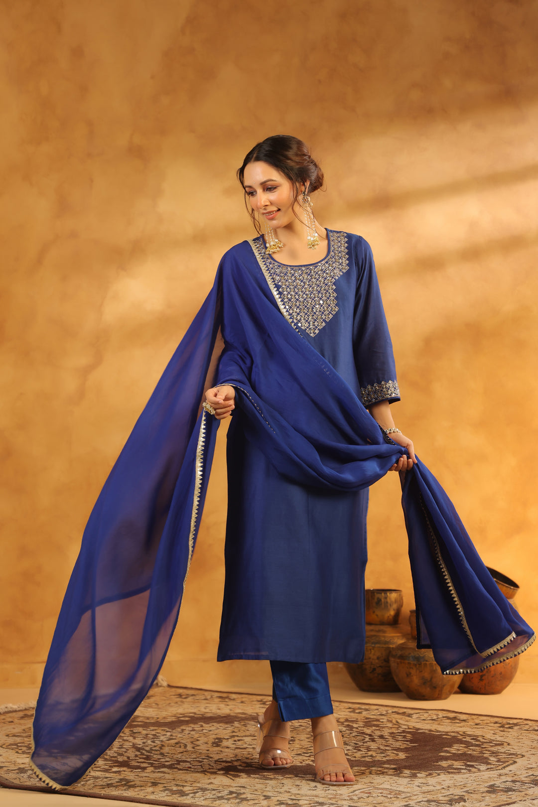 Purna blue chanderi suit set