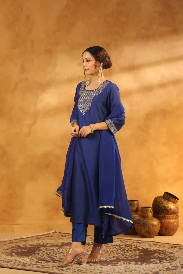 Purna blue chanderi suit set