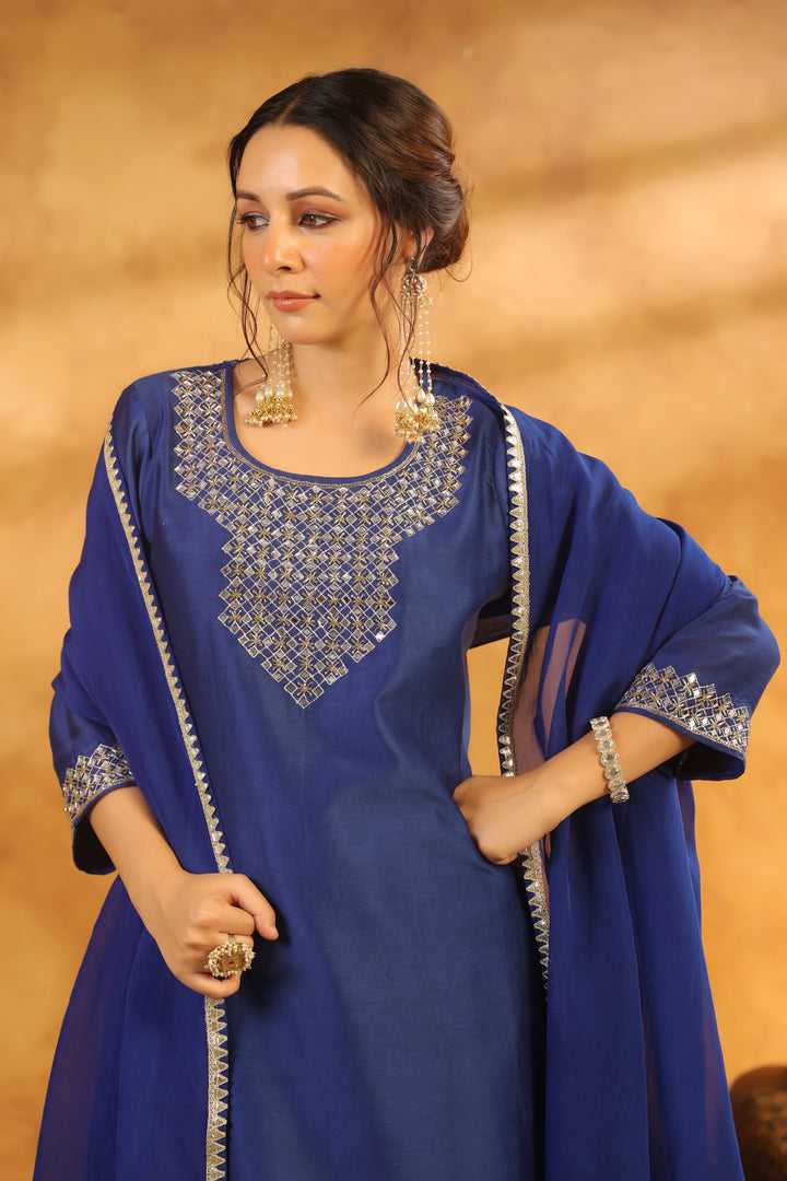 Purna blue chanderi suit set