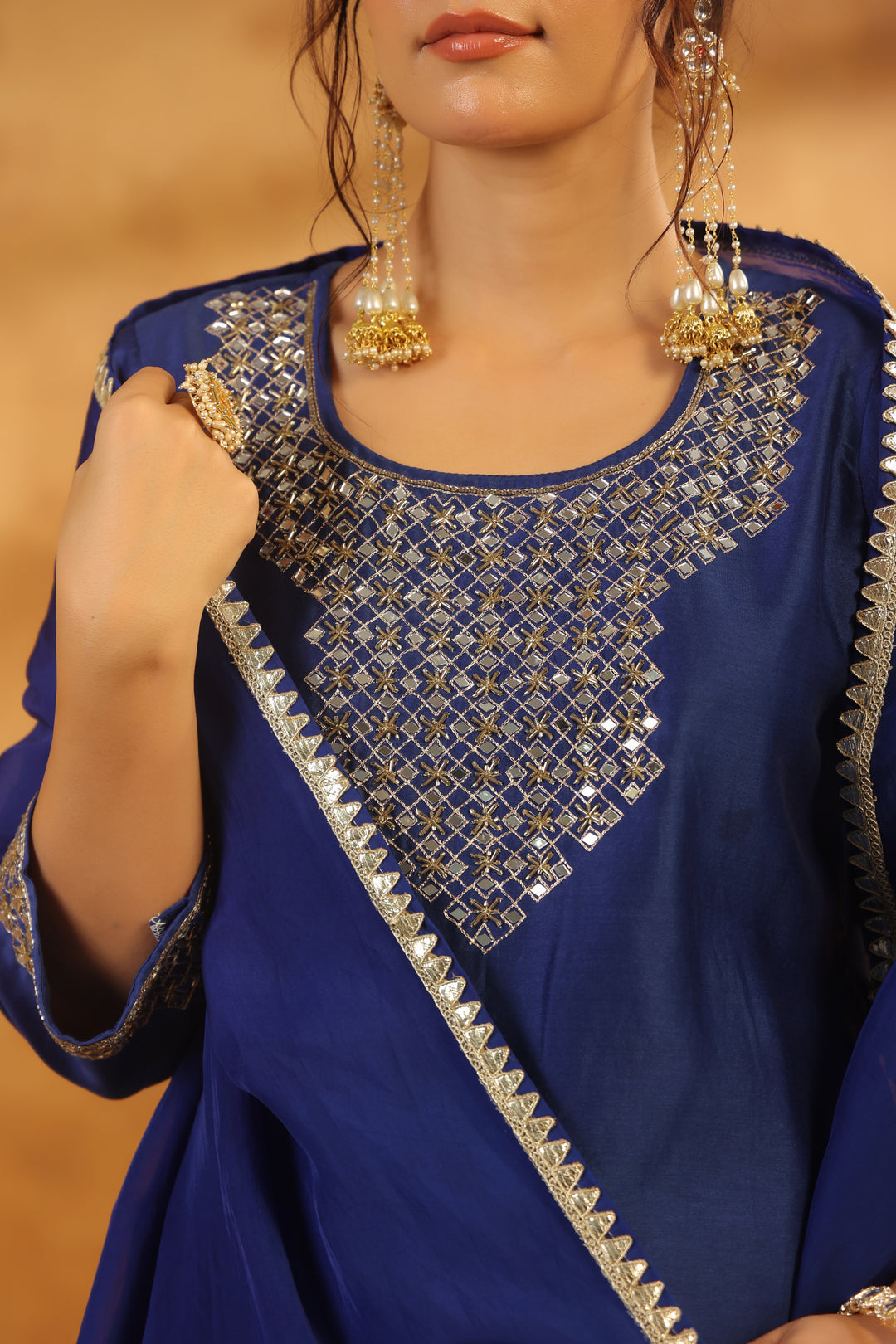 Purna blue chanderi suit set
