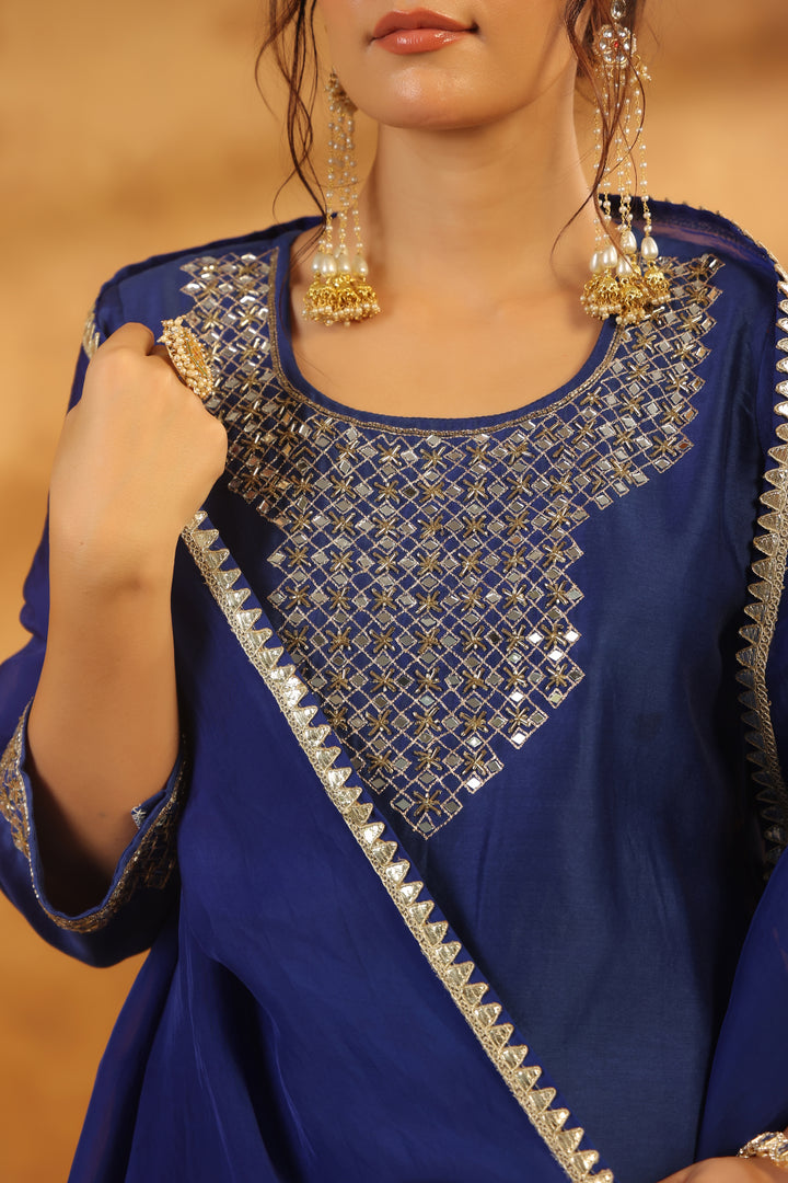 Purna blue chanderi suit set