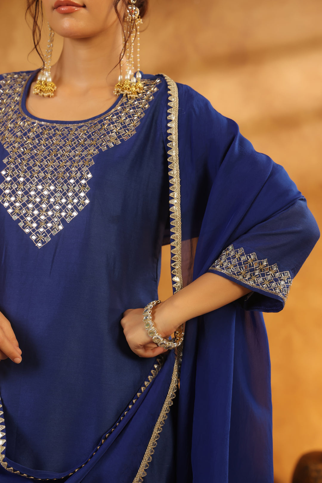 Purna blue chanderi suit set