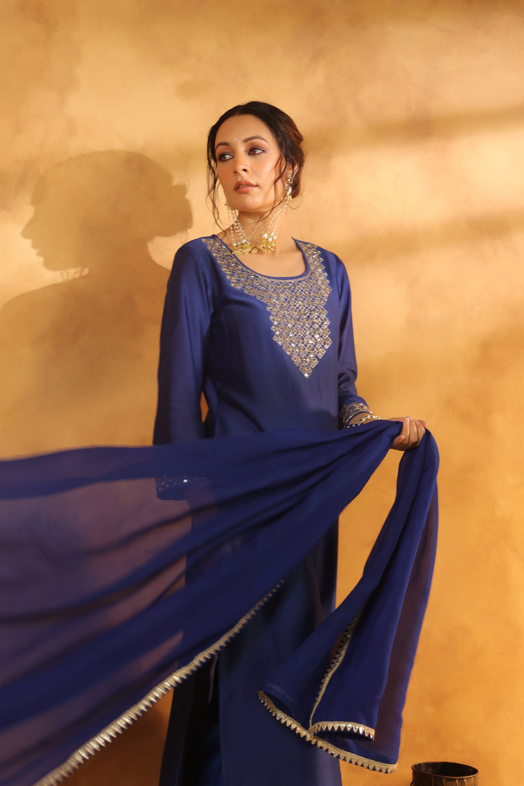 Purna blue chanderi suit set