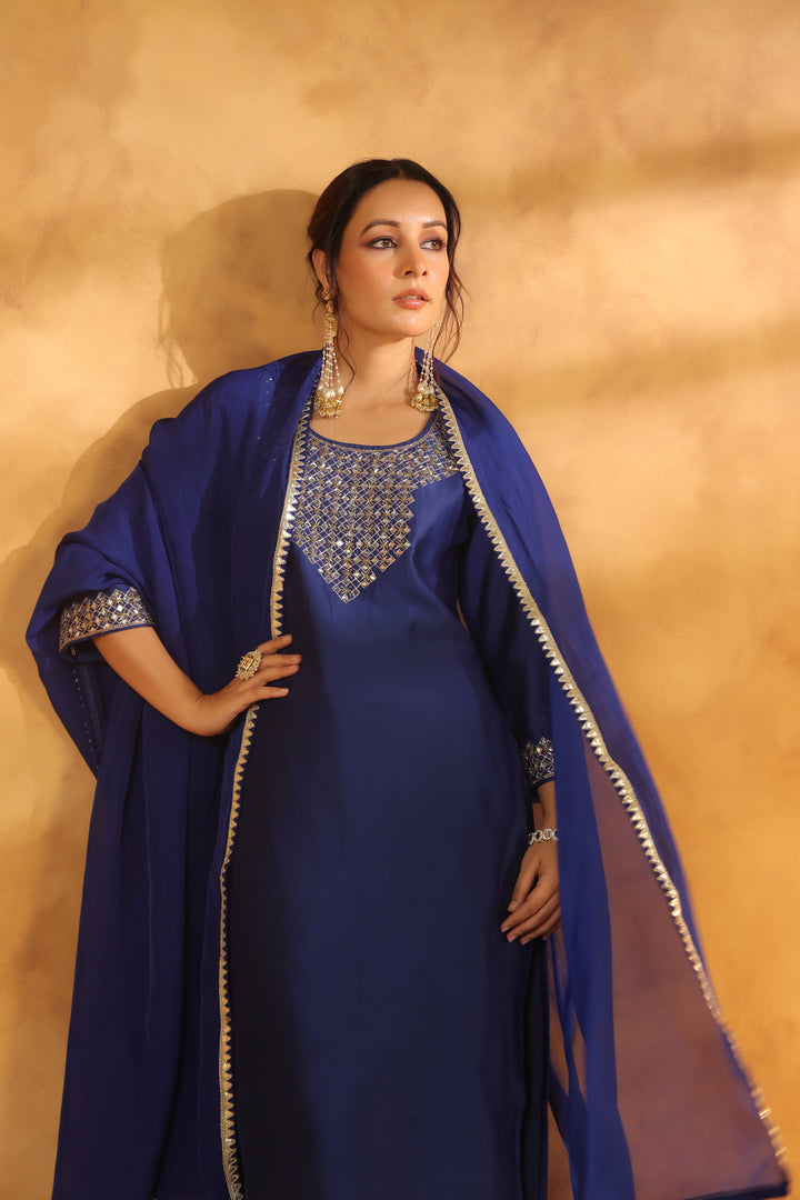 Purna blue chanderi suit set