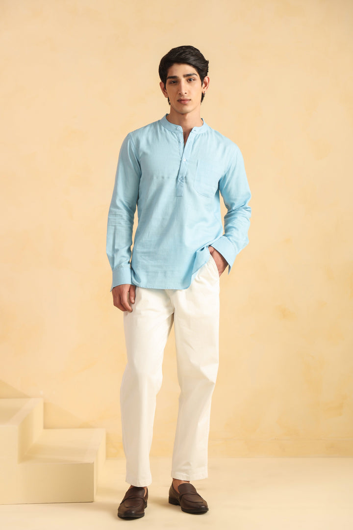 Ice Blue Linen Blend Shirt Kurta