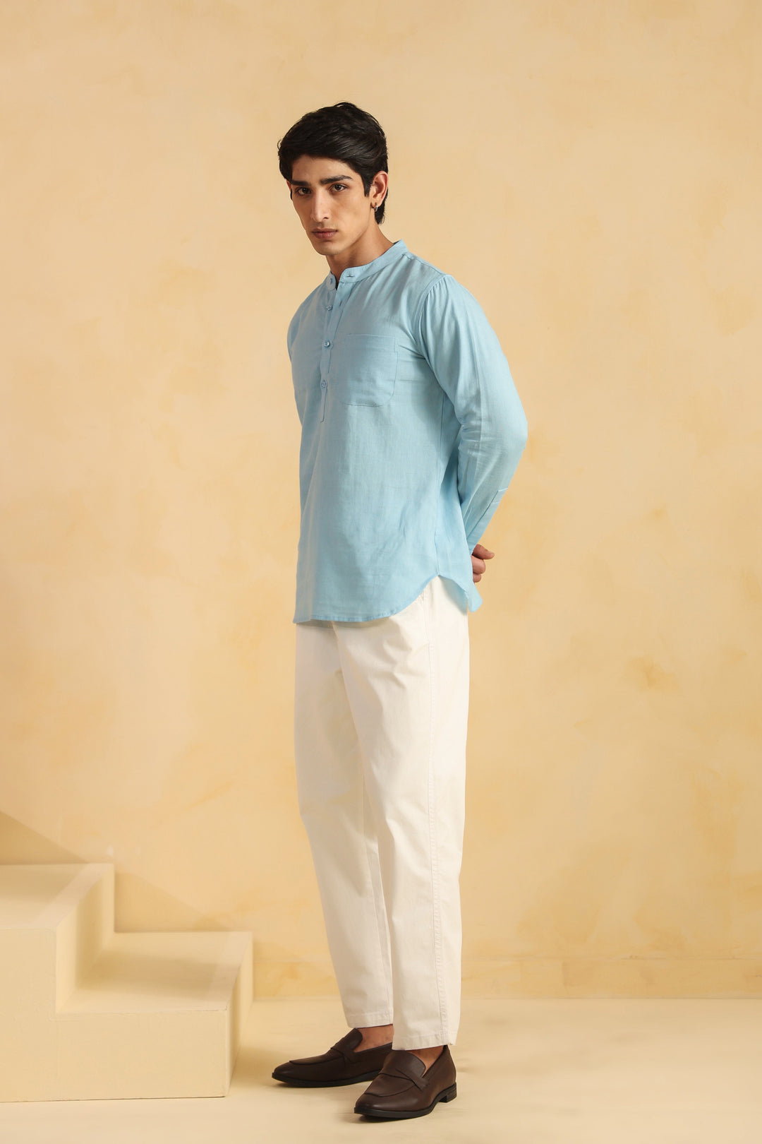 Ice Blue Linen Blend Shirt Kurta