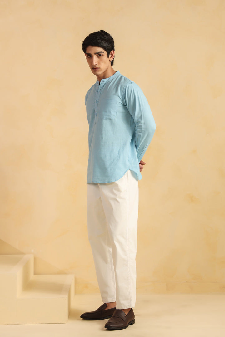 Ice Blue Linen Blend Shirt Kurta