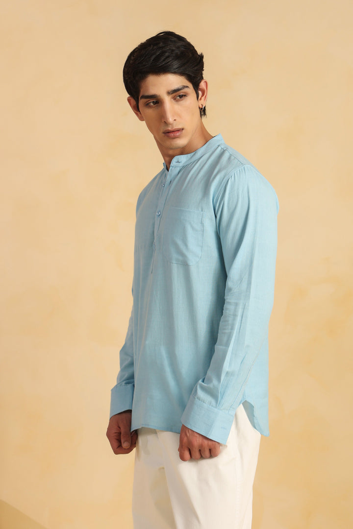 Ice Blue Linen Blend Shirt Kurta