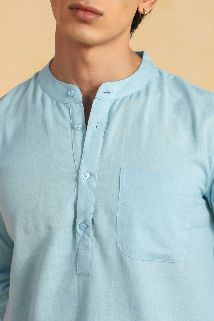 Ice Blue Linen Blend Shirt Kurta