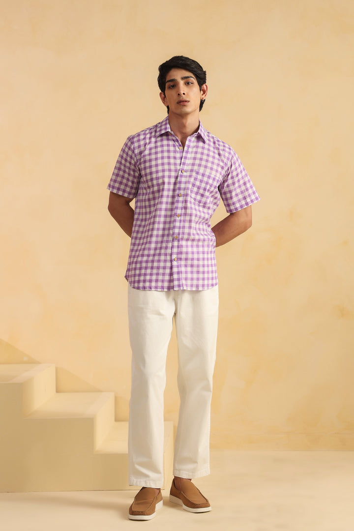 Purple Checks Half Sleeve Shirt