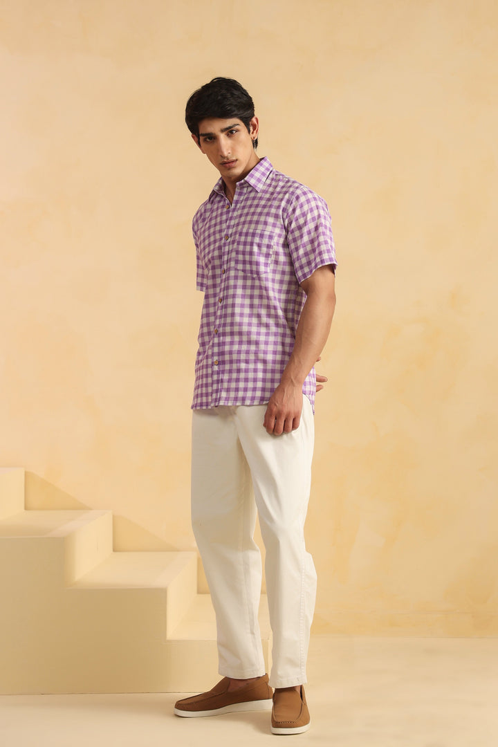 Purple Checks Half Sleeve Shirt