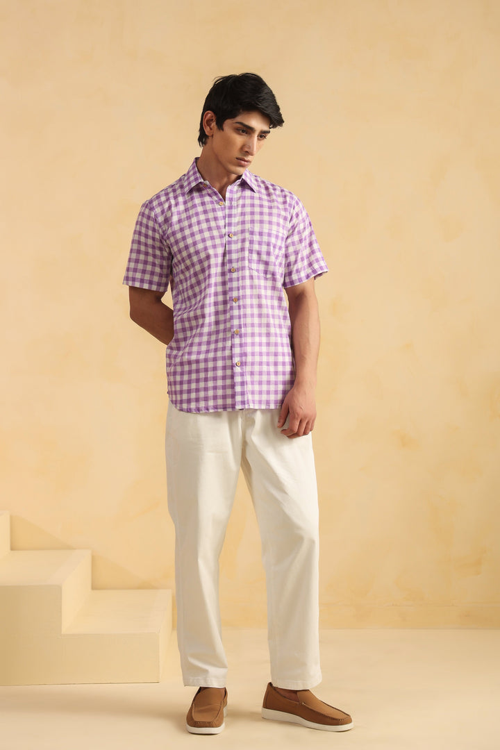Purple Checks Half Sleeve Shirt