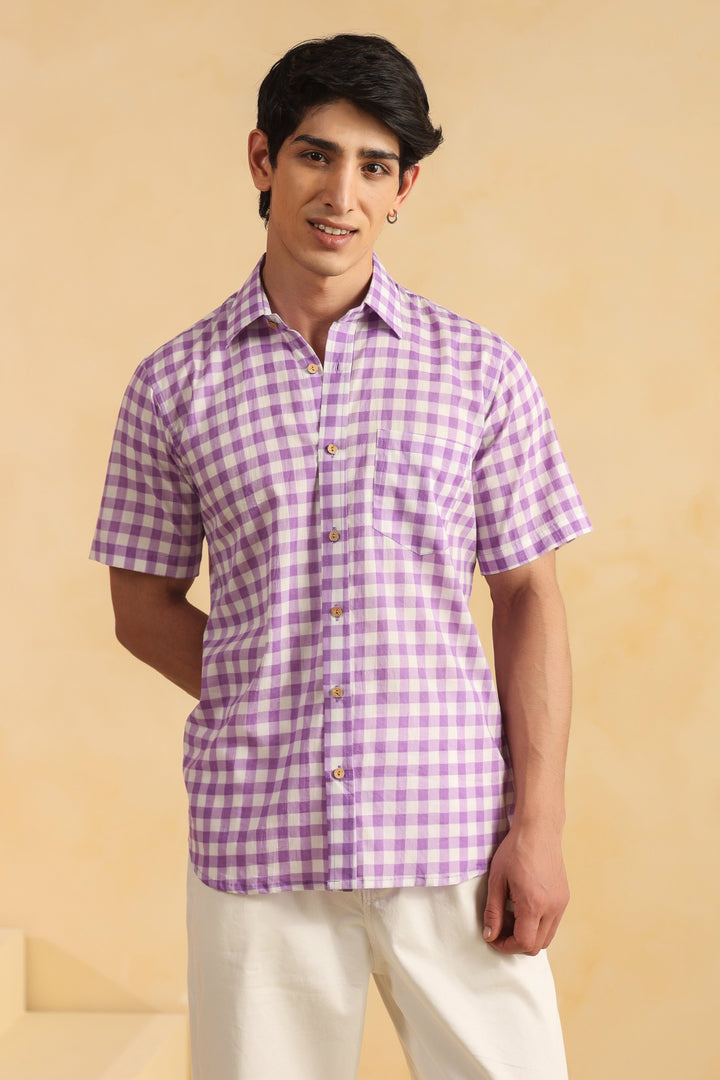 Purple Checks Half Sleeve Shirt