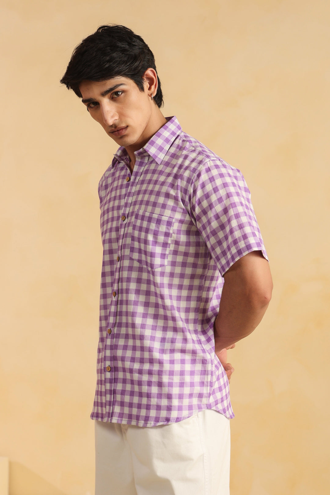 Purple Checks Half Sleeve Shirt
