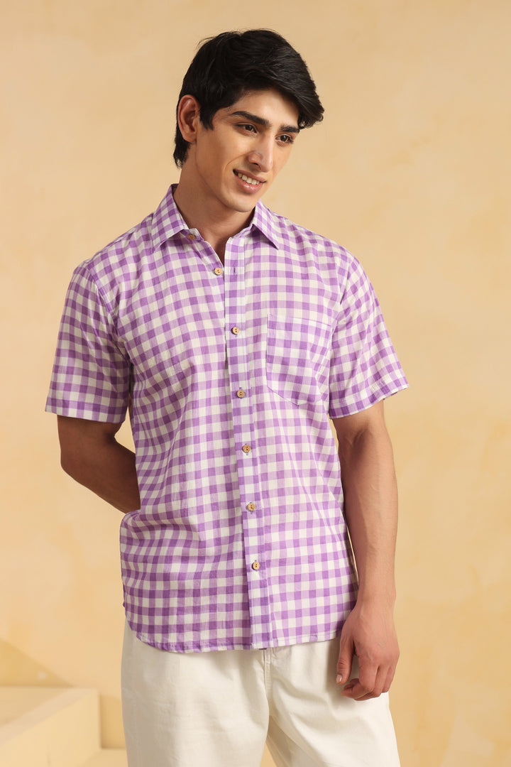 Purple Checks Half Sleeve Shirt