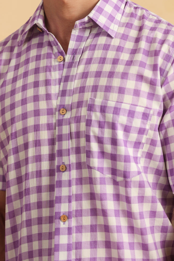 Purple Checks Half Sleeve Shirt