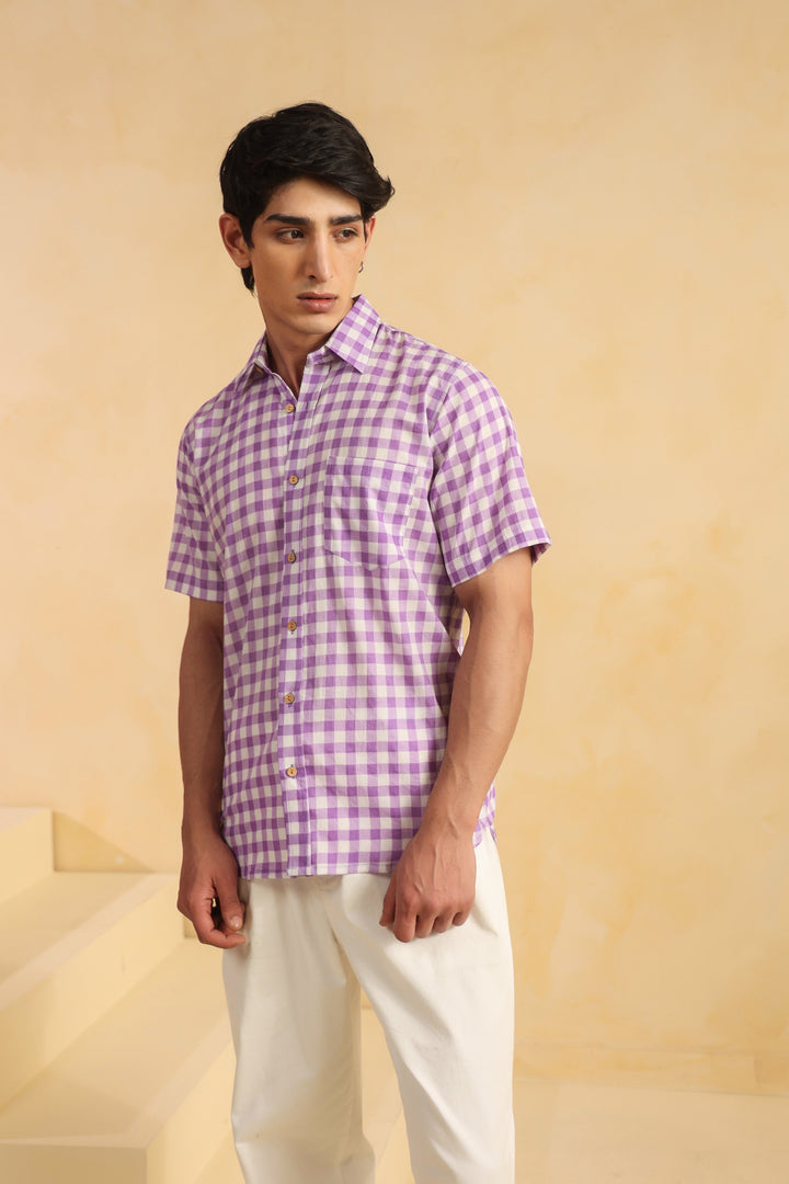 Purple Checks Half Sleeve Shirt