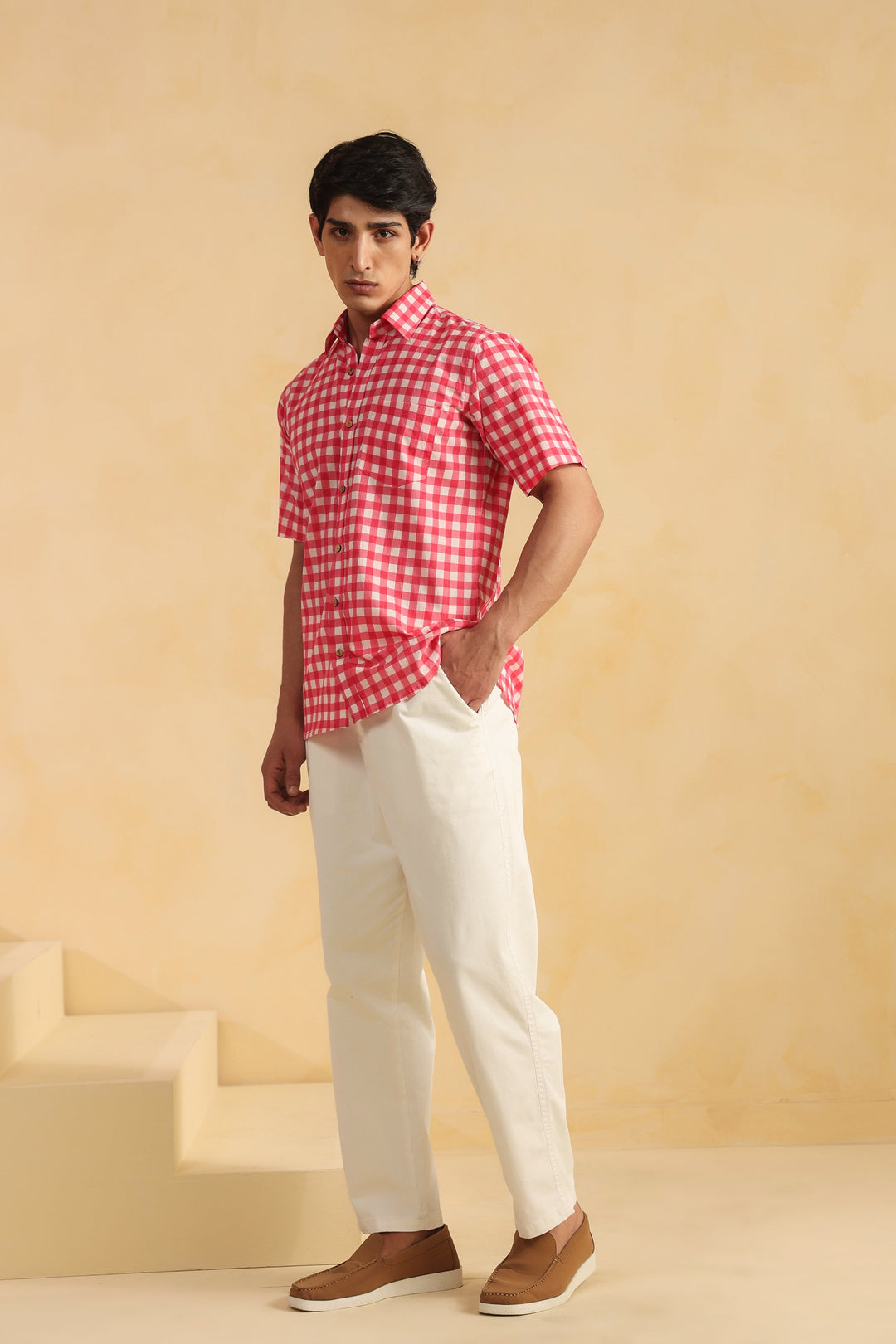 Pink Checks Half Sleeve Cotton Shirt