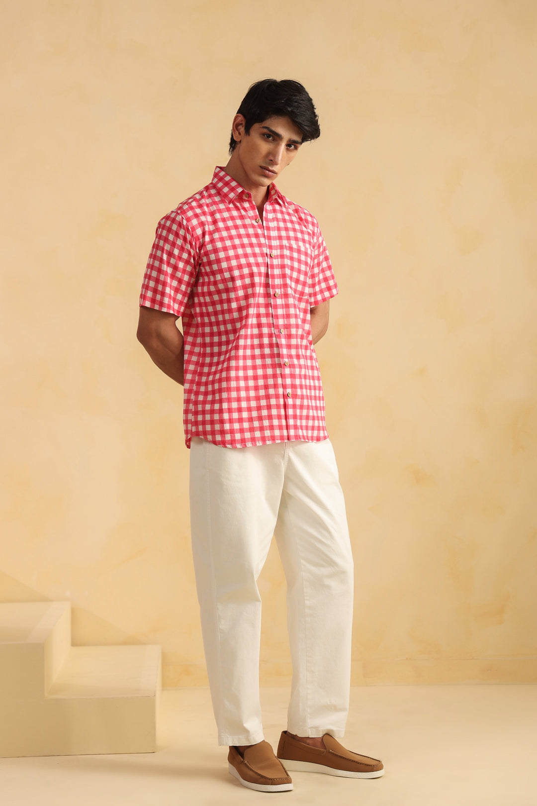 Pink Checks Half Sleeve Cotton Shirt