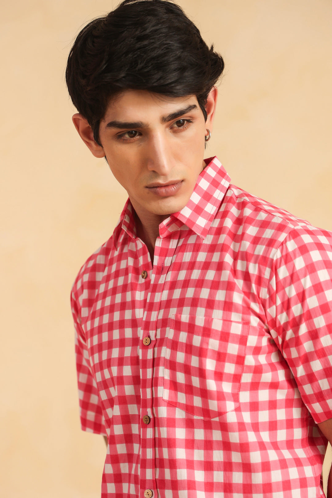 Pink Checks Half Sleeve Cotton Shirt