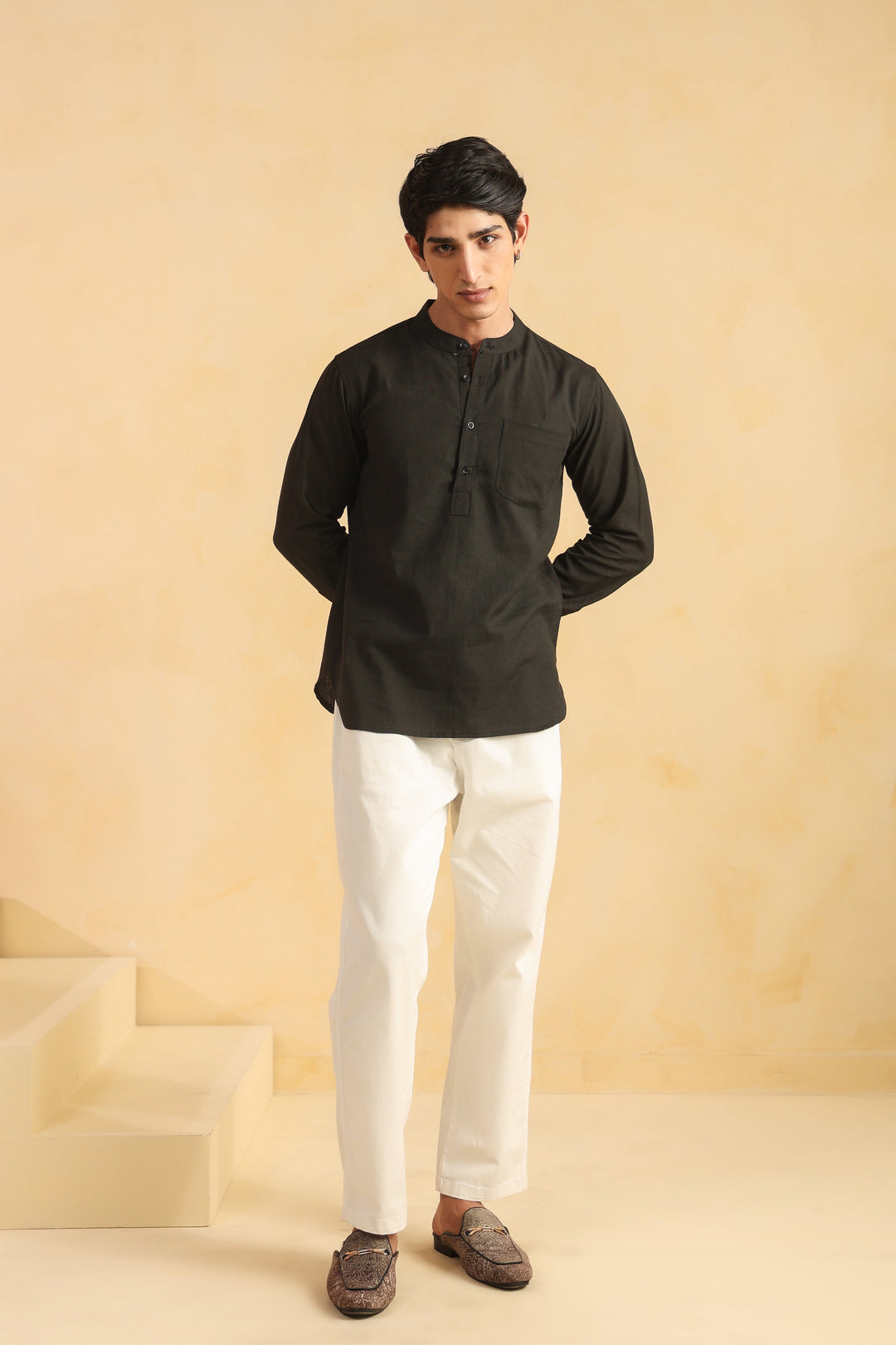 Black Linen Blend Shirt Kurta
