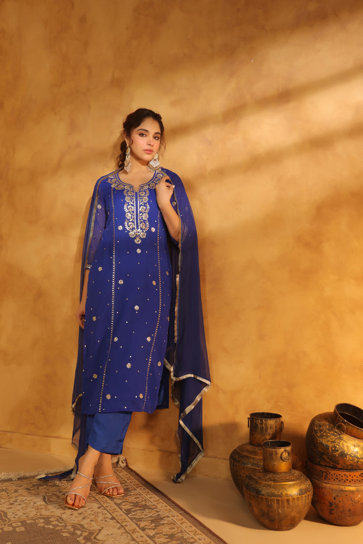 Riddhi Blue Georgette Suit Set
