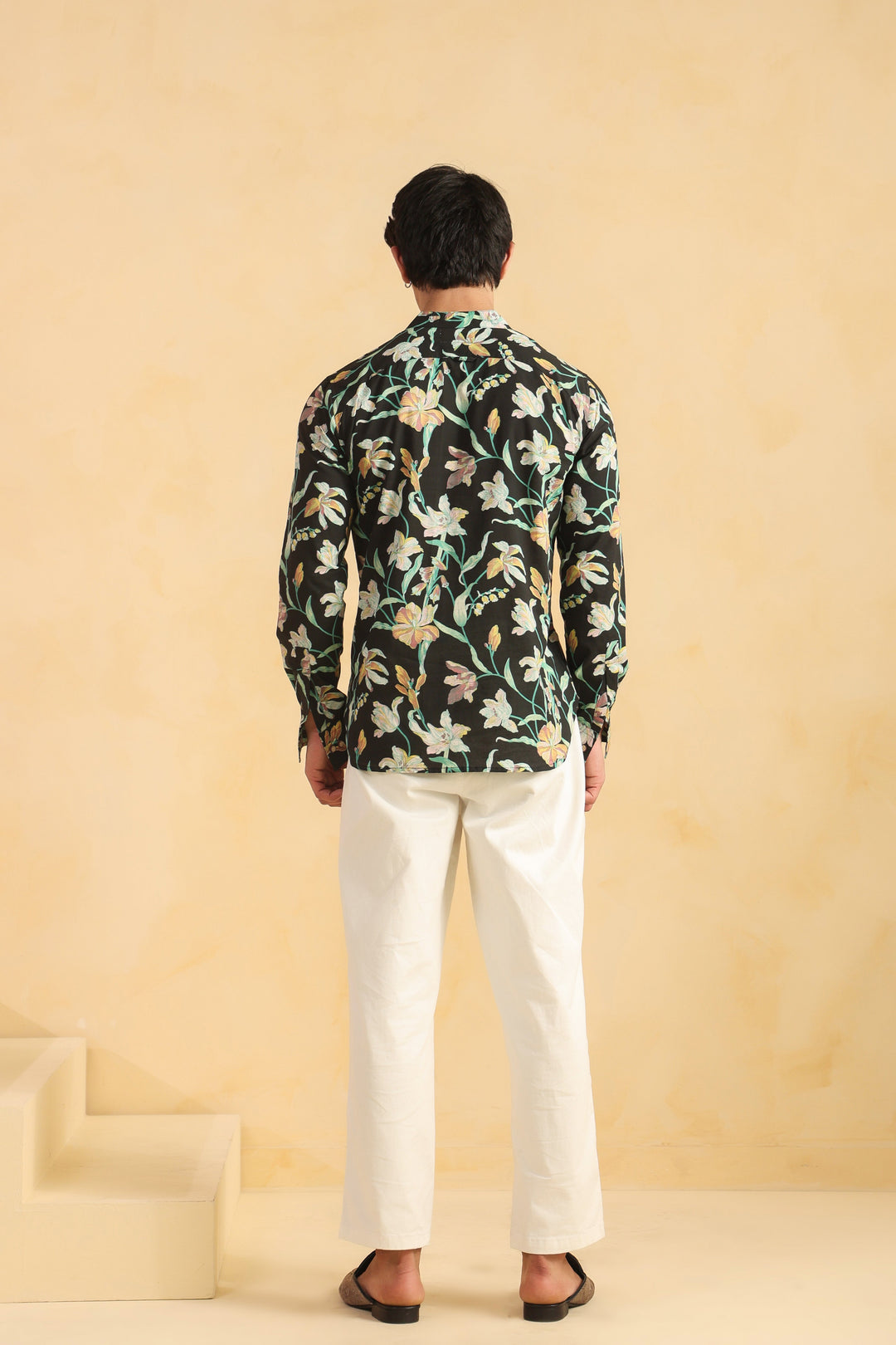 Black Floral Full Sleeve Shirt Kurta