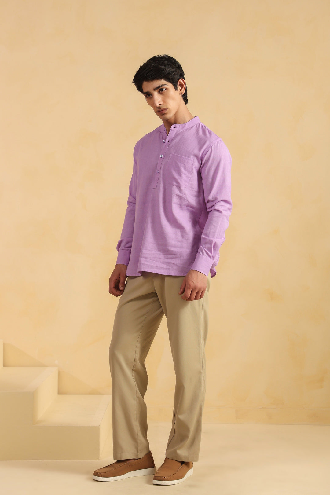 Purple Linen Blend Shirt Kurta