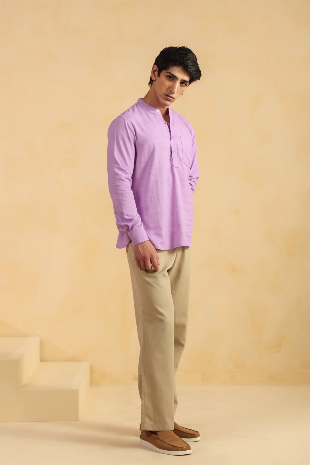 Purple Linen Blend Shirt Kurta