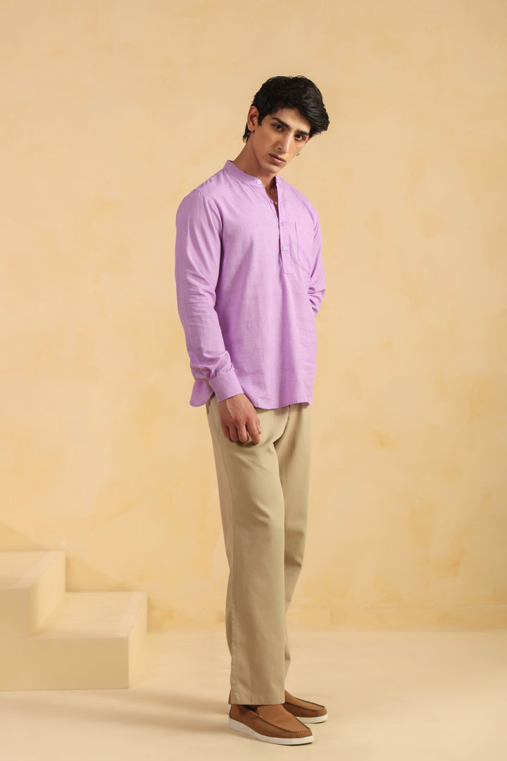 Purple Linen Blend Shirt Kurta