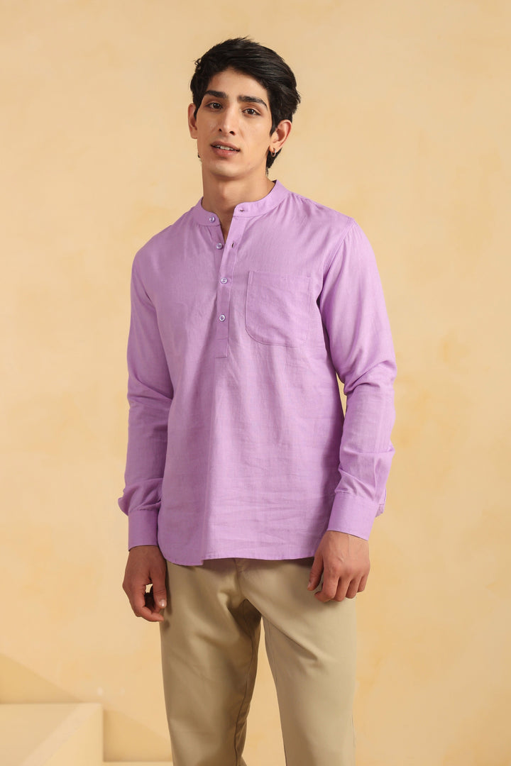 Purple Linen Blend Shirt Kurta