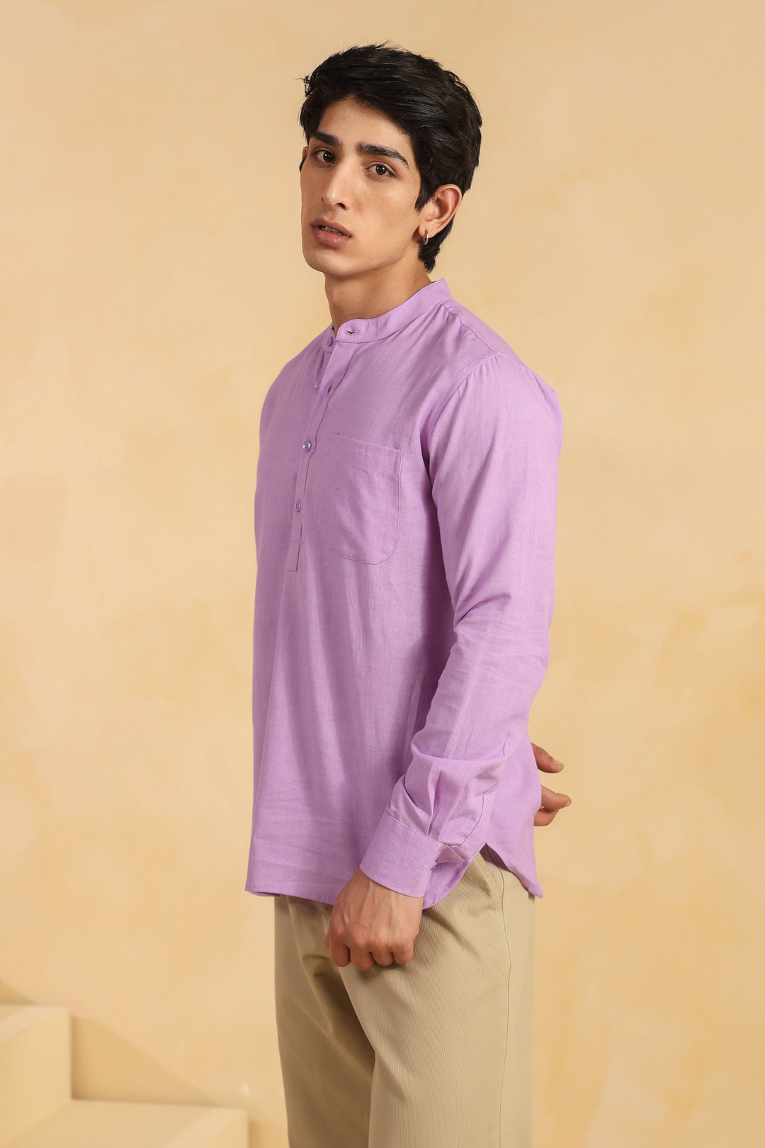 Purple Linen Blend Shirt Kurta