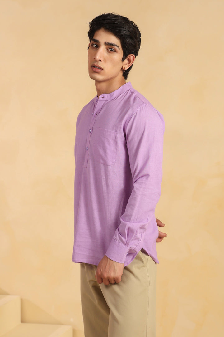 Purple Linen Blend Shirt Kurta