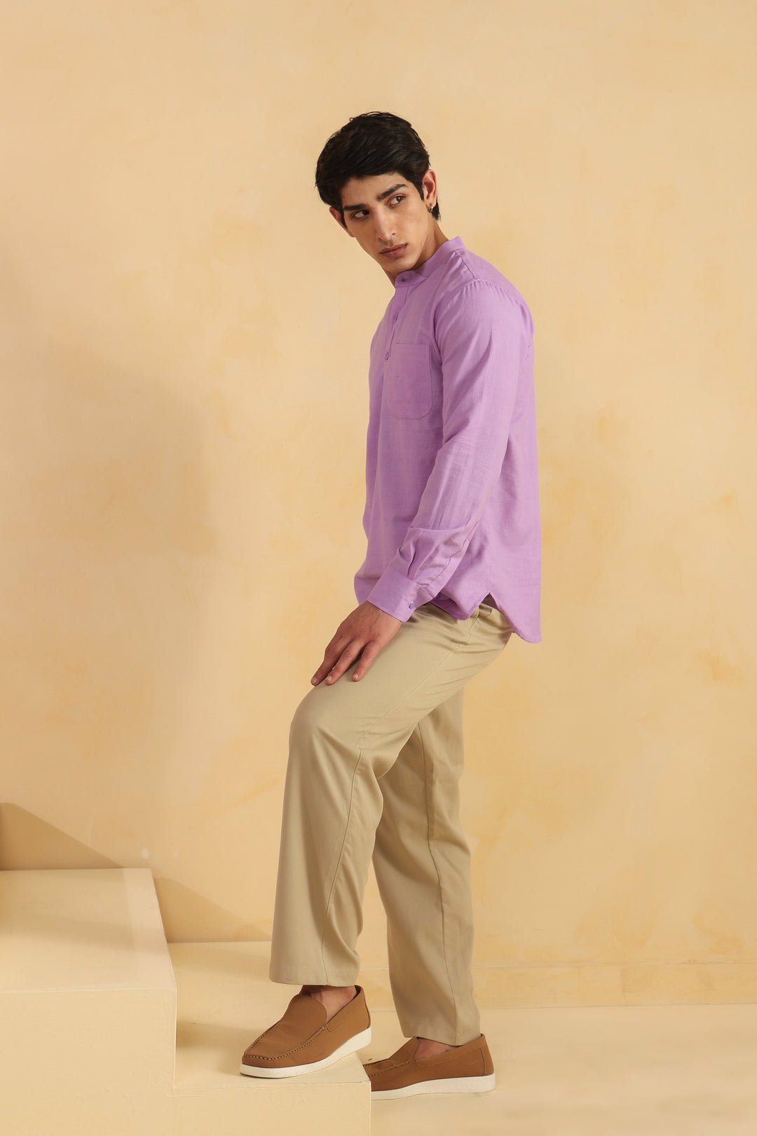 Purple Linen Blend Shirt Kurta