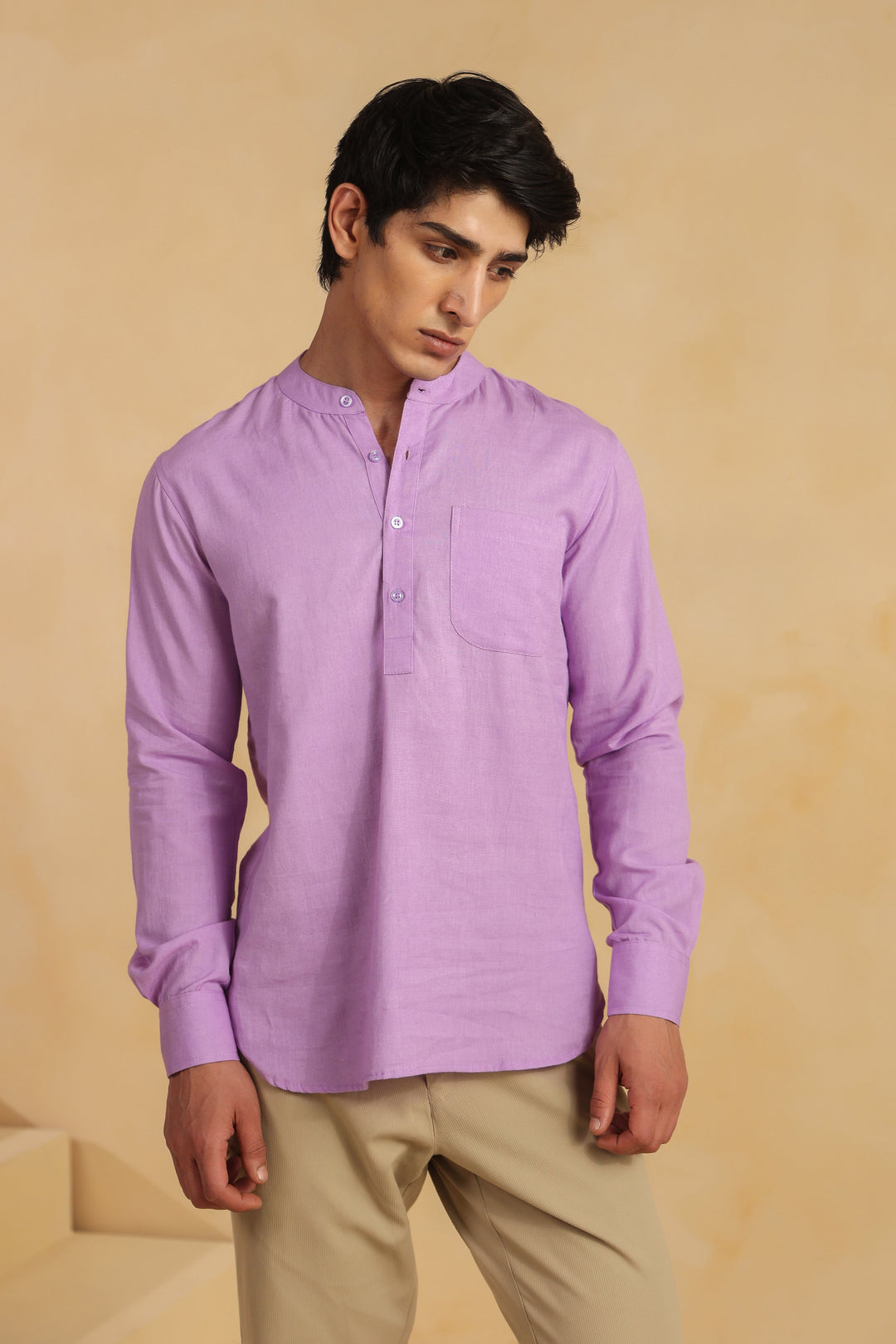 Purple Linen Blend Shirt Kurta